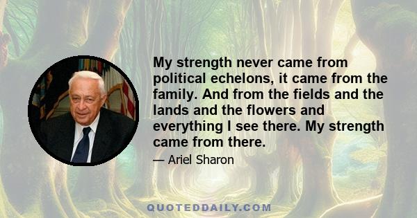 My strength never came from political echelons, it came from the family. And from the fields and the lands and the flowers and everything I see there. My strength came from there.