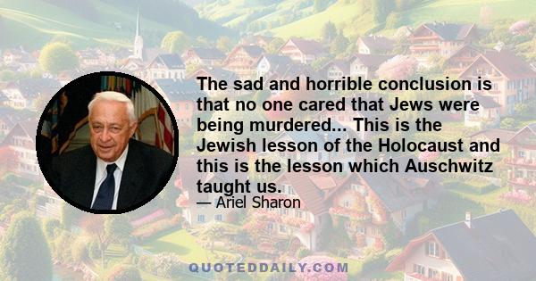 The sad and horrible conclusion is that no one cared that Jews were being murdered... This is the Jewish lesson of the Holocaust and this is the lesson which Auschwitz taught us.