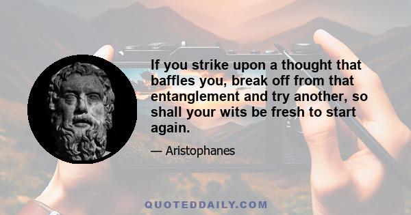 If you strike upon a thought that baffles you, break off from that entanglement and try another, so shall your wits be fresh to start again.