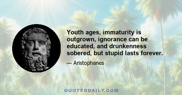 Youth ages, immaturity is outgrown, ignorance can be educated, and drunkenness sobered, but stupid lasts forever.