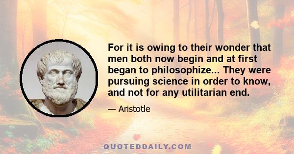 For it is owing to their wonder that men both now begin and at first began to philosophize... They were pursuing science in order to know, and not for any utilitarian end.