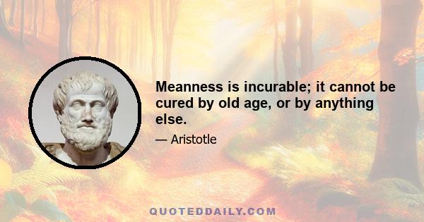 Meanness is incurable; it cannot be cured by old age, or by anything else.