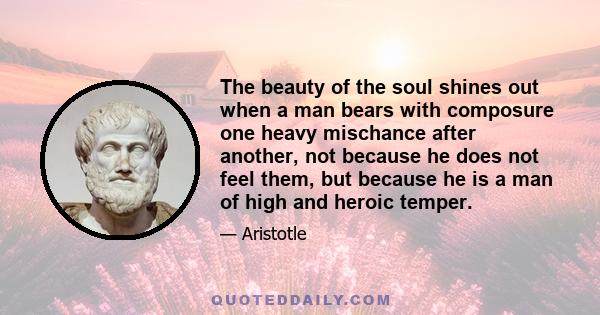 The beauty of the soul shines out when a man bears with composure one heavy mischance after another, not because he does not feel them, but because he is a man of high and heroic temper.