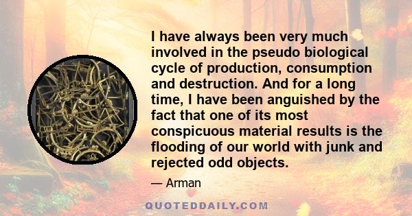 I have always been very much involved in the pseudo biological cycle of production, consumption and destruction. And for a long time, I have been anguished by the fact that one of its most conspicuous material results