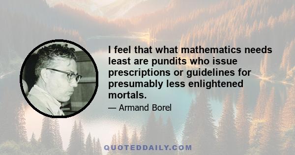 I feel that what mathematics needs least are pundits who issue prescriptions or guidelines for presumably less enlightened mortals.