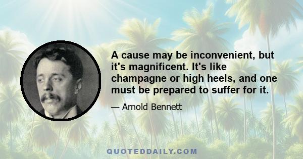 A cause may be inconvenient, but it's magnificent. It's like champagne or high heels, and one must be prepared to suffer for it.