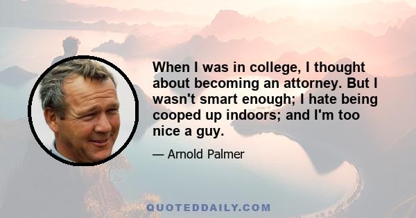 When I was in college, I thought about becoming an attorney. But I wasn't smart enough; I hate being cooped up indoors; and I'm too nice a guy.