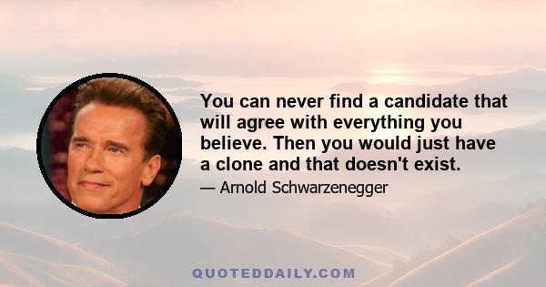 You can never find a candidate that will agree with everything you believe. Then you would just have a clone and that doesn't exist.