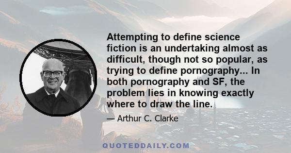 Attempting to define science fiction is an undertaking almost as difficult, though not so popular, as trying to define pornography... In both pornography and SF, the problem lies in knowing exactly where to draw the