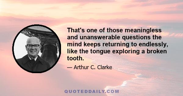 That's one of those meaningless and unanswerable questions the mind keeps returning to endlessly, like the tongue exploring a broken tooth.