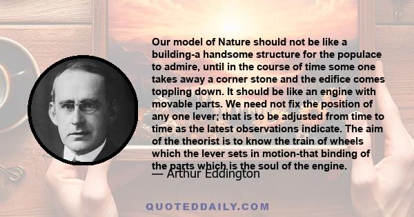 Our model of Nature should not be like a building-a handsome structure for the populace to admire, until in the course of time some one takes away a corner stone and the edifice comes toppling down. It should be like an 