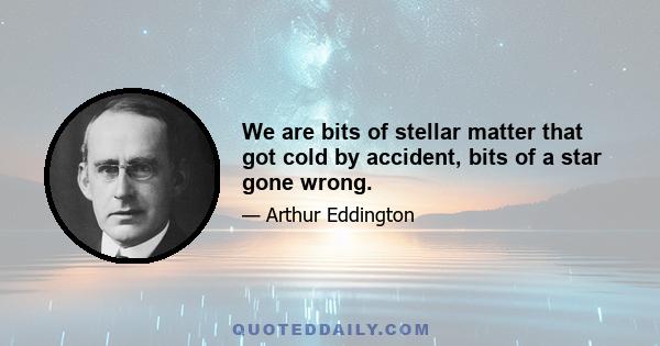 We are bits of stellar matter that got cold by accident, bits of a star gone wrong.