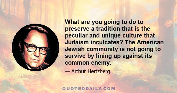 What are you going to do to preserve a tradition that is the peculiar and unique culture that Judaism inculcates? The American Jewish community is not going to survive by lining up against its common enemy.