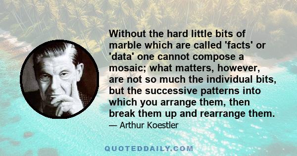 Without the hard little bits of marble which are called 'facts' or 'data' one cannot compose a mosaic; what matters, however, are not so much the individual bits, but the successive patterns into which you arrange them, 