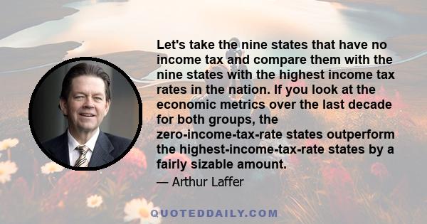 Let's take the nine states that have no income tax and compare them with the nine states with the highest income tax rates in the nation. If you look at the economic metrics over the last decade for both groups, the