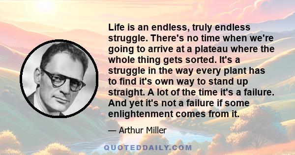 Life is an endless, truly endless struggle. There's no time when we're going to arrive at a plateau where the whole thing gets sorted. It's a struggle in the way every plant has to find it's own way to stand up