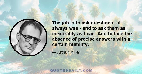 The job is to ask questions - it always was - and to ask them as inexorably as I can. And to face the absence of precise answers with a certain humility.