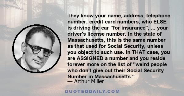 They know your name, address, telephone number, credit card numbers, who ELSE is driving the car for insurance, ... your driver's license number. In the state of Massachusetts, this is the same number as that used for