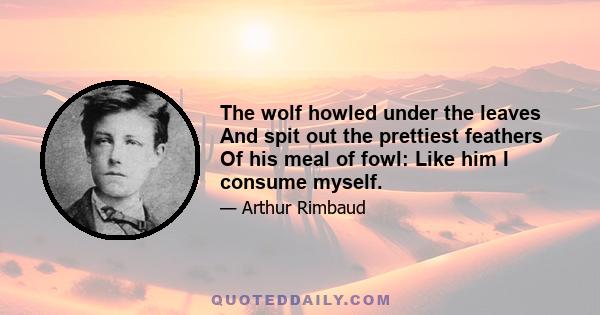 The wolf howled under the leaves And spit out the prettiest feathers Of his meal of fowl: Like him I consume myself.