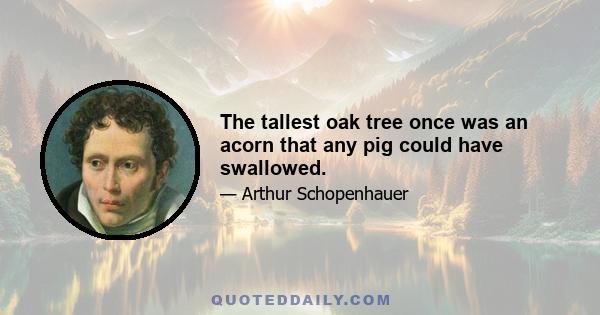 The tallest oak tree once was an acorn that any pig could have swallowed.