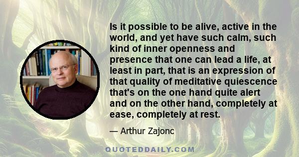 Is it possible to be alive, active in the world, and yet have such calm, such kind of inner openness and presence that one can lead a life, at least in part, that is an expression of that quality of meditative