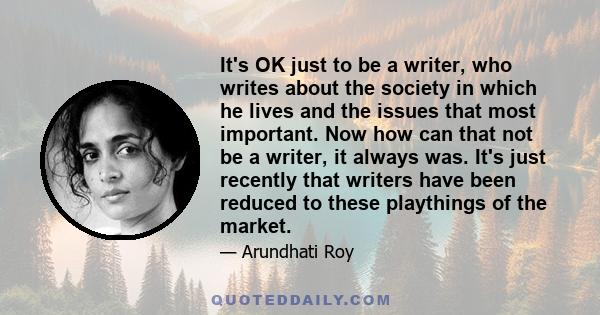 It's OK just to be a writer, who writes about the society in which he lives and the issues that most important. Now how can that not be a writer, it always was. It's just recently that writers have been reduced to these 