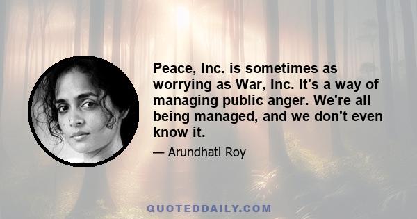 Peace, Inc. is sometimes as worrying as War, Inc. It's a way of managing public anger. We're all being managed, and we don't even know it.