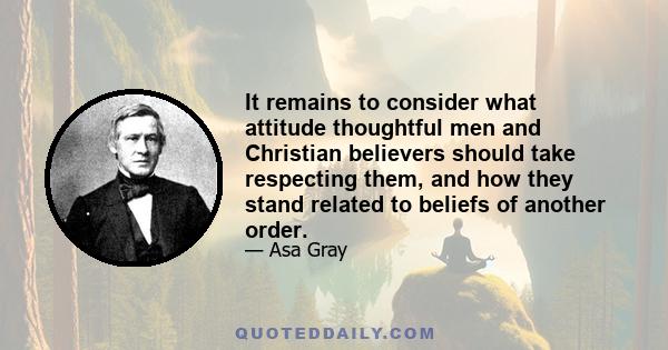 It remains to consider what attitude thoughtful men and Christian believers should take respecting them, and how they stand related to beliefs of another order.