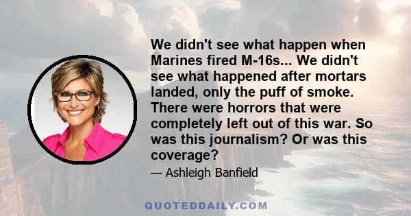 We didn't see what happen when Marines fired M-16s... We didn't see what happened after mortars landed, only the puff of smoke. There were horrors that were completely left out of this war. So was this journalism? Or