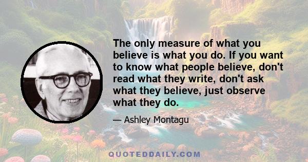 The only measure of what you believe is what you do. If you want to know what people believe, don't read what they write, don't ask what they believe, just observe what they do.