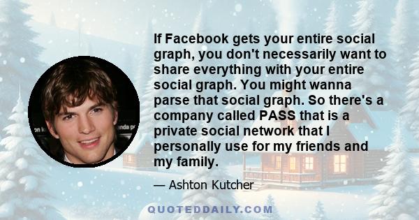 If Facebook gets your entire social graph, you don't necessarily want to share everything with your entire social graph. You might wanna parse that social graph. So there's a company called PASS that is a private social 