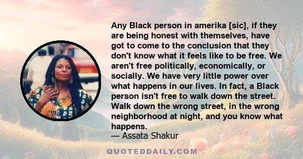 Any Black person in amerika [sic], if they are being honest with themselves, have got to come to the conclusion that they don't know what it feels like to be free. We aren't free politically, economically, or socially.