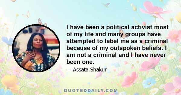 I have been a political activist most of my life and many groups have attempted to label me as a criminal because of my outspoken beliefs. I am not a criminal and I have never been one.