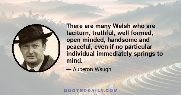 There are many Welsh who are taciturn, truthful, well formed, open minded, handsome and peaceful, even if no particular individual immediately springs to mind.