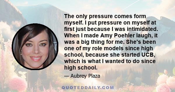 The only pressure comes form myself. I put pressure on myself at first just because I was intimidated. When I made Amy Poehler laugh, it was a big thing for me. She's been one of my role models since high school,