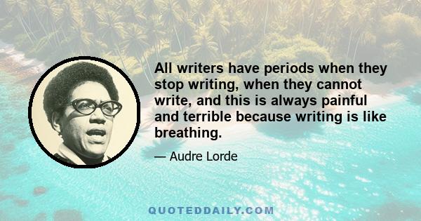 All writers have periods when they stop writing, when they cannot write, and this is always painful and terrible because writing is like breathing.