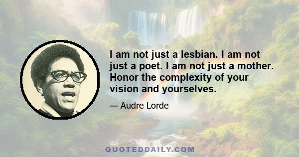 I am not just a lesbian. I am not just a poet. I am not just a mother. Honor the complexity of your vision and yourselves.