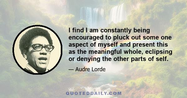 I find I am constantly being encouraged to pluck out some one aspect of myself and present this as the meaningful whole, eclipsing or denying the other parts of self.