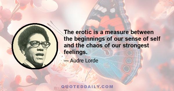 The erotic is a measure between the beginnings of our sense of self and the chaos of our strongest feelings.