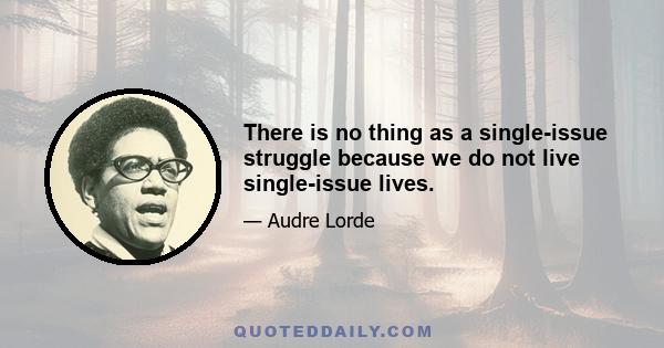 There is no thing as a single-issue struggle because we do not live single-issue lives.