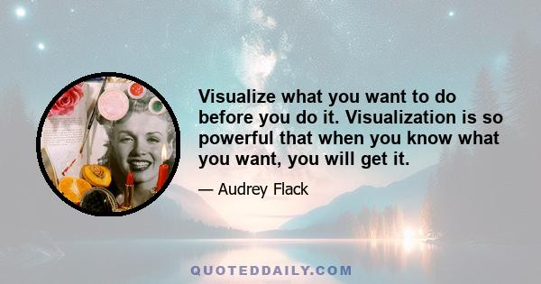 Visualize what you want to do before you do it. Visualization is so powerful that when you know what you want, you will get it.