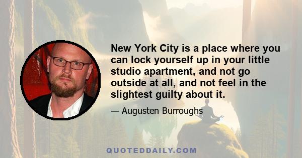 New York City is a place where you can lock yourself up in your little studio apartment, and not go outside at all, and not feel in the slightest guilty about it.