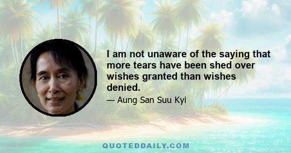 I am not unaware of the saying that more tears have been shed over wishes granted than wishes denied.