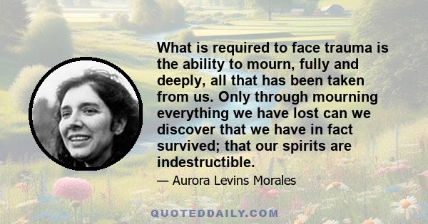 What is required to face trauma is the ability to mourn, fully and deeply, all that has been taken from us. Only through mourning everything we have lost can we discover that we have in fact survived; that our spirits