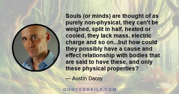 Souls (or minds) are thought of as purely non-physical, they can't be weighed, split in half, heated or cooled, they lack mass, electric charge and so on...but how could they possibly have a cause and effect