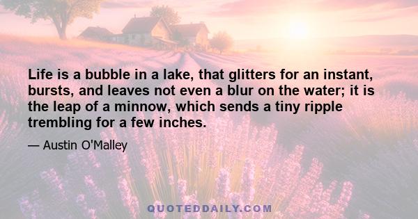 Life is a bubble in a lake, that glitters for an instant, bursts, and leaves not even a blur on the water; it is the leap of a minnow, which sends a tiny ripple trembling for a few inches.