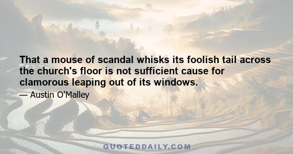 That a mouse of scandal whisks its foolish tail across the church's floor is not sufficient cause for clamorous leaping out of its windows.