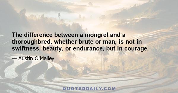 The difference between a mongrel and a thoroughbred, whether brute or man, is not in swiftness, beauty, or endurance, but in courage.