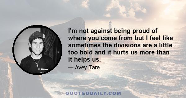 I'm not against being proud of where you come from but I feel like sometimes the divisions are a little too bold and it hurts us more than it helps us.