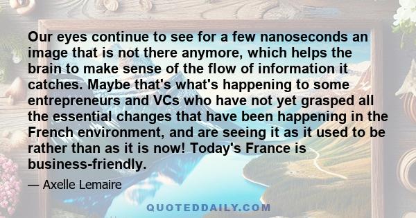 Our eyes continue to see for a few nanoseconds an image that is not there anymore, which helps the brain to make sense of the flow of information it catches. Maybe that's what's happening to some entrepreneurs and VCs